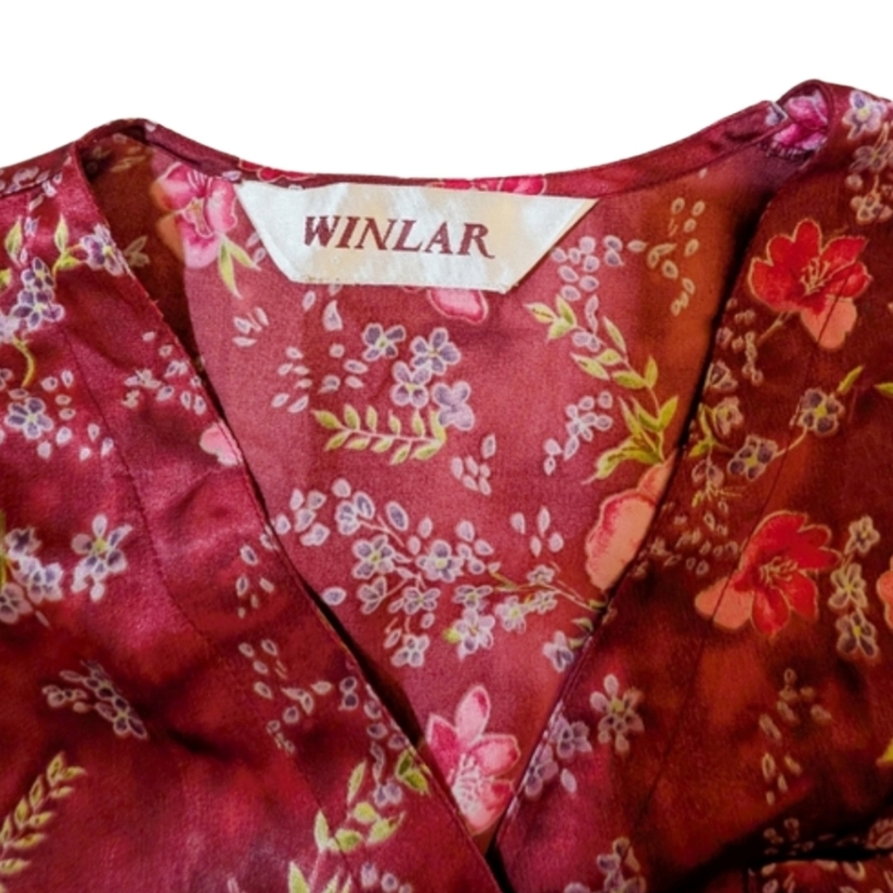 Winlar Caftan Night Gown Sleep Dress Miu‎ Miu Red Floral Button Front One Size - Picture 3 of 5
